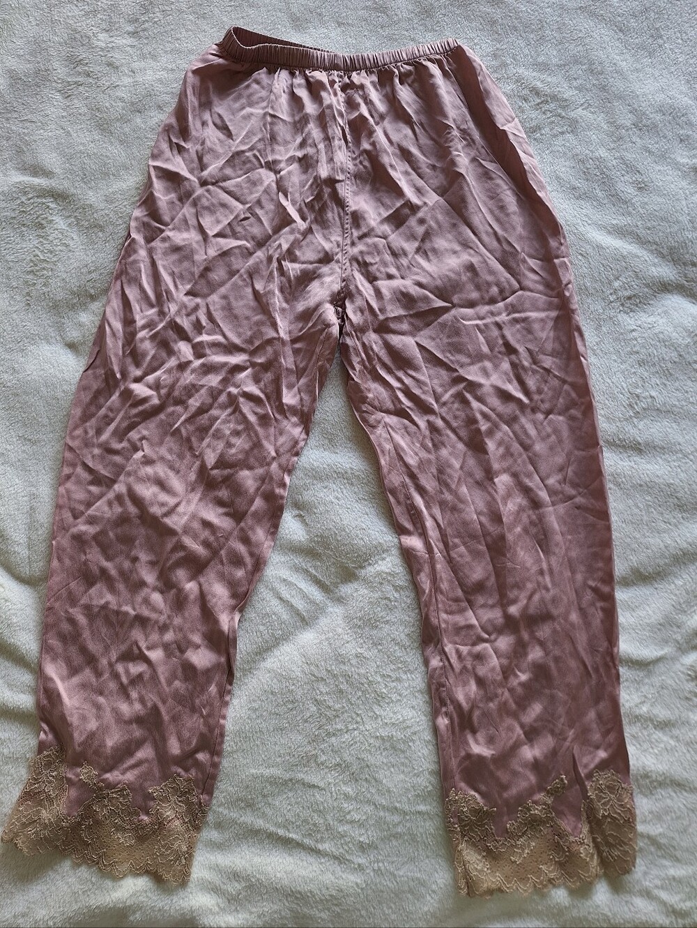 100% Pure Silk Pajama Pants Pink Lace Trim Loungewear Womens Size XS (Tag L)
